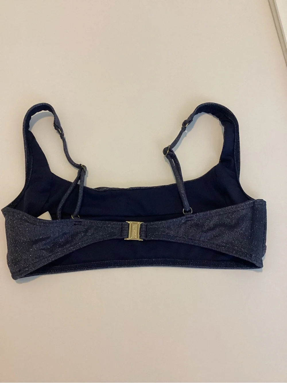 SUBOO Bikini Top Small Blue Denim Metallic Lined Crop Festival Beach Coastal